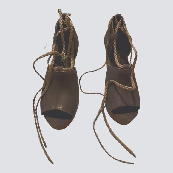 Very Volatile Platform Wooden Wedge Bronze Leather Gladiator Sandals Size 8 New! - Picture 10 of 13